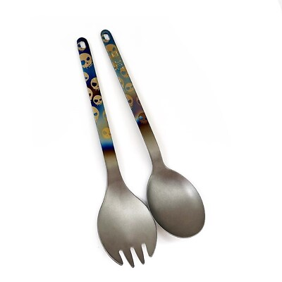 #ad TA1 Pure Titanium Korean Long Handle Dinner SpoonFork Soup Coffee Spoon Cutlery $30.11