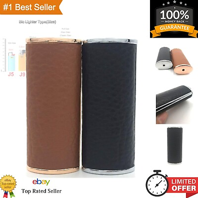 #ad 2PCS Set Metal Leather Lighter Case Cover Holder for BIC Full Size Lighter J6 $23.33