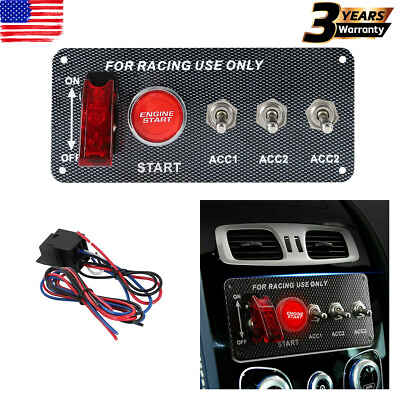 Carbon Ignition Switch Panel Engine Start Push Button LED 12V Toggle Racing Car $17.90