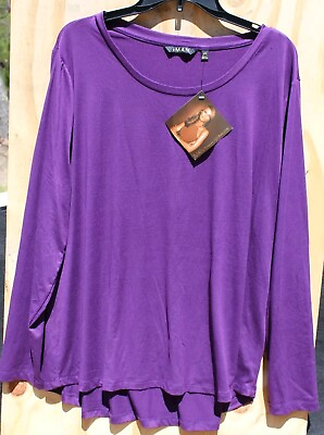 #ad Iman Women#x27;s Blouse Top SZ 2X Purple Round Neck Long Sleeve Pullover Workwear $10.75