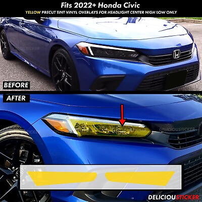 #ad For 2022 24 Honda Civic YELLOW Headlight Front HIGH LOW BEAM Overlays Tint Vinyl $21.99