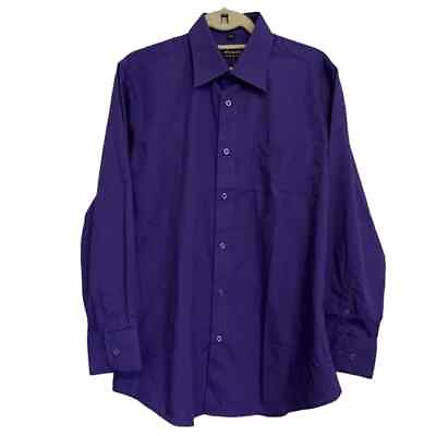 #ad Amanti Dress Shirt Mens Solid Purple Italian Style Long Sleeve Size 15.5 32 33 $14.39