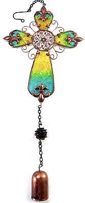 #ad Comfy Hour 21quot; Metal Art Cross Stained Glass Wind Chime Single Windbell $17.97