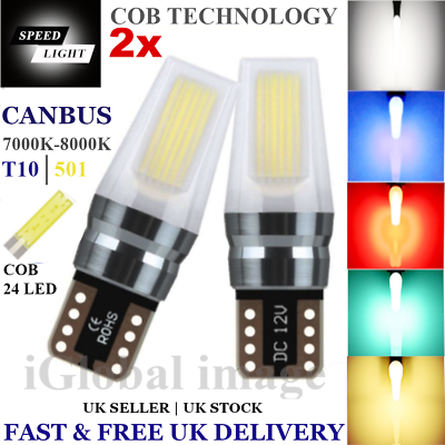 #ad 2x T10 Car Led Cob 24SMD Error Free Canbus XENON WHITE W5W 501 Side Light Bulbs GBP 3.19