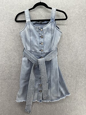 #ad Rewash Women#x27;s Blue Denim Dress Belted Sleeveless Light Size Medium Button Front $14.59