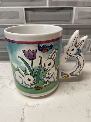 #ad Bunny Rabbit Coffee Mug Cup Bunny Handle Easter Made in China SHIPS FREE $17.05
