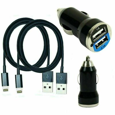 2x Black Dual Output Car Chargers w 8 Pin Cords for Phone 13 12 11 X XS $6.85