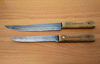 #ad 2 Vintage Old Hickory Hi Carbon Kitchen Knives 6in Utility and 8in Carving USA $34.92