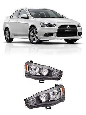 #ad For 08 17 Mitsubishi Lancer EVO X Style Black Headlights Lamps LH RH $229.00