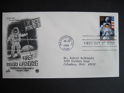 #ad FDC Official First Day of Issue Cover First Moon Landing 1994 25th Anniversary $2.89