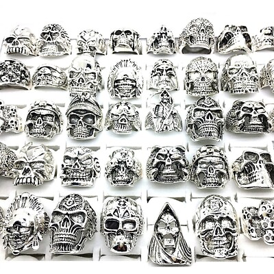 #ad 20pcs Lot Men Womens Silver Plated Flowers Animal Skull Punk Jewelry Party Gifts $12.59