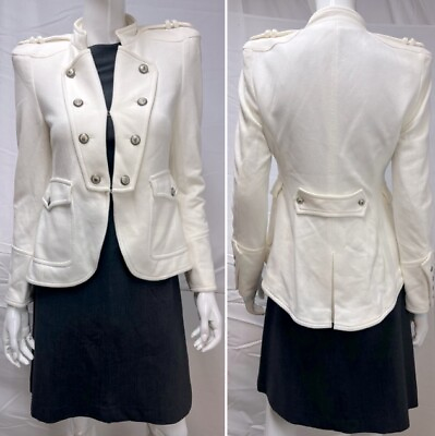 #ad Zara Woman Steampunk Military Double Breasted Off White Blazer Jacket Medium $75.00