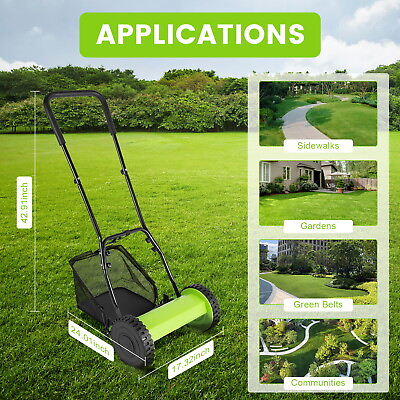 #ad #ad 5 Blade Wheeled Lawn Mower Manual Reel Push Walk Behind Dual Adjustable Height $74.10