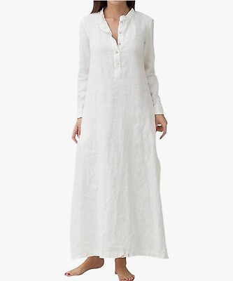 #ad Zanzea Womens Beach Maxi Dress Size 16 Semi Sheer White Long Sleeve Cover Up $10.45