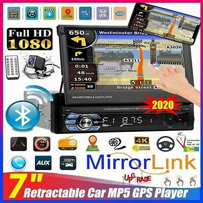 #ad 7quot; Flip Single Stereo Car Radio Player Bluetooth Touch USB AUX FM 1 DinCamera $69.99