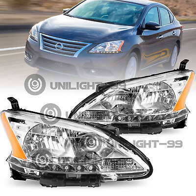 #ad Fit For 13 15 Nissan Sentra Halogen Chrome Headlights Headlamps Left amp; Right $164.99