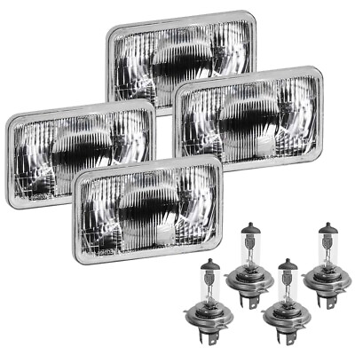 #ad 4x6quot; Rectangular Plain Glass Conversion Headlight Set with Halogen H4 Bulbs $69.99
