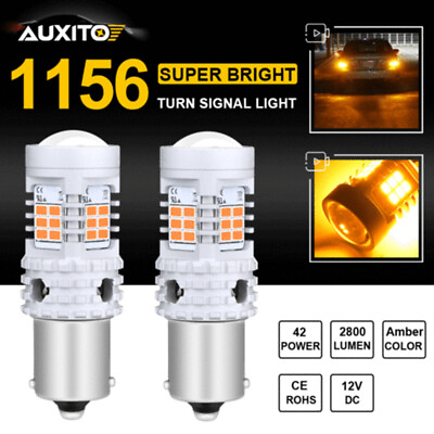 #ad 2X AUXITO CANBUS ERROR FREE BA15S 7506 1156 Amber Car LED Turn Signal Light EAW $18.04