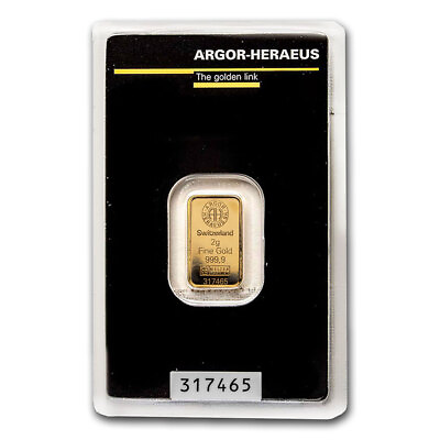 #ad 2 gram Gold Bar Argor Heraeus In Assay $190.94