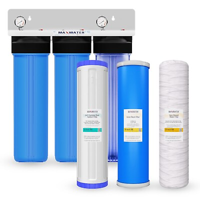 #ad 3 stage 20quot;x 4.5quot; WH BB Tannin Removal Water Filtration System 1quot; ports $337.20