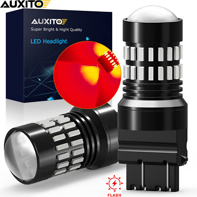 #ad 2X AUXITO 3157 4157 Red LED Strobe Flashing Tail Brake Stop Parking Bulbs Light $14.59