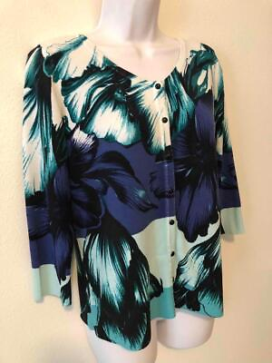 #ad White House Black Market S Teal Black Blue FLORAL snap up Cardigan sweater $16.50
