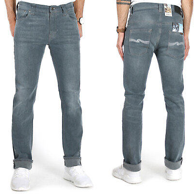 #ad Nudie Mens Slim Fit Organic Stretch Denim Jeans Grey Gray Thin Finn C $149.90