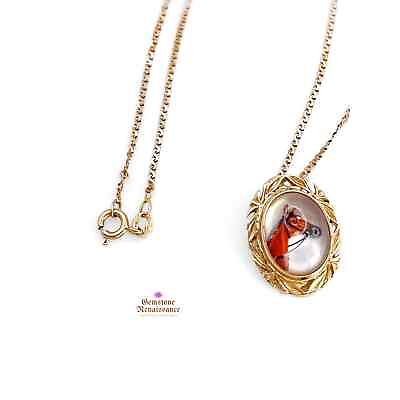 #ad 14K Yellow Gold Essex Crystal Intaglio Horse Pendant Necklace Antique 4.7g $1500.00