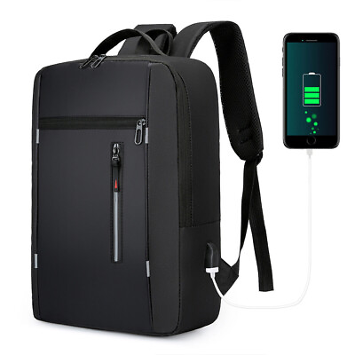 #ad Men Women Laptop Backpack Travel Business Shool Book Bag w USB Port Black $17.49