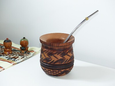 #ad Wooden Calden Mate Cup Straw Gift Yerba Mate Tea Handmade Argentina $21.50