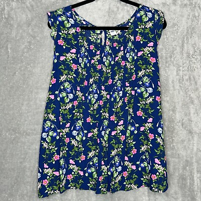 #ad Old Navy XXL 2X Shirt Top Blue Floral Sleeveless Scoop Neck Knit Casual Womens $34.00