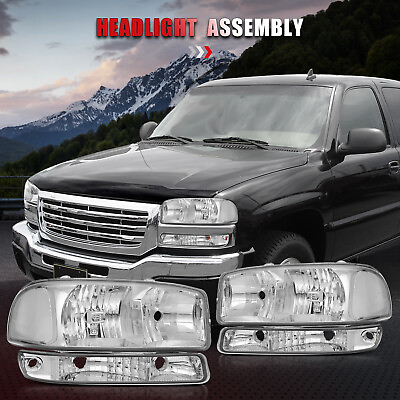 #ad #ad For 1999 2006 GMC Sierra Front Headlights Bumper Headlamps Chrome Housing Lamps $55.99