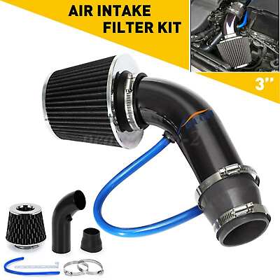 #ad 3quot; Car Cold Air Intake Filter Power Flow Hose System Induction Kit Pipe Aluminum $28.99