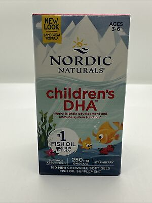 #ad Nordic Naturals Children#x27;s DHA AGE 3 6 250 mg OMEGA 3 180 MINI SOFT GELS $19.99