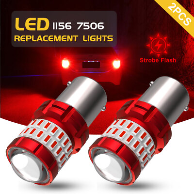 #ad 2x 7506 1156 BA15S LED Flash Strobe Brake Stop Tail Light Bulbs Pure Red 800K $13.49