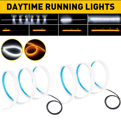 #ad White 60CM Amber Sequential Flexible LED DRL Turn Signal Strip for Headlight EPG $12.34
