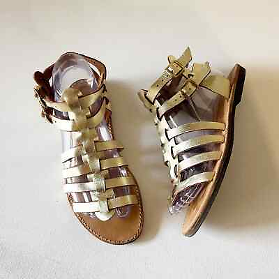 #ad KOUROS Handmade Greek Gladiator Sandals Gold Leather Double Ankle Strappy Sz 8 $44.95