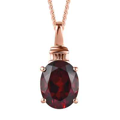 #ad 925 Silver Rose Gold Plated Natural Red Garnet Pendant Necklace Size 20quot; Ct 3.1 $21.99