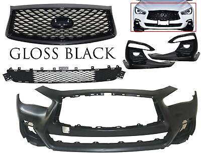 #ad New Fits 2018 2023 Infiniti Q50 Sport Front Bumper Grille Fog Cover Gloss Black $721.60