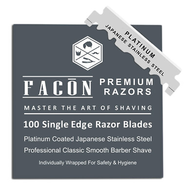 #ad 100 FACON PLATINUM STAINLESS STEEL SINGLE EDGE RAZOR BLADES STRAIGHT EDGE BARBER $6.95