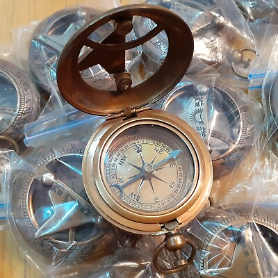 #ad Lot of 50 Antique Brass Sundial Push Button Mini Compass Marine $179.00