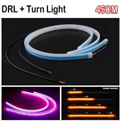 #ad Pair Turn Signal Strips 45cm Headlight LED DRL Light Amber Sequential Flexible $13.99
