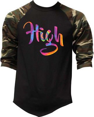 #ad Men#x27;s Tie Dye High Camo Baseball Raglan T Shirt Weed Kush Blunt Rave Party EDM $17.99