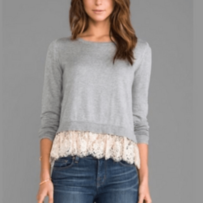 #ad Anthropologie Angels of the North Grey Lace Trim Sweater Women’s Small $24.00