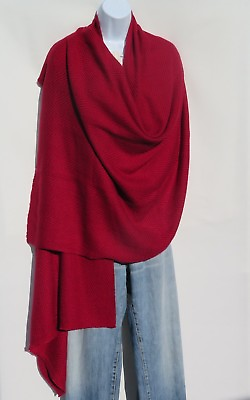 #ad Cashmere Himalayan Shawl Herringbone 4 Ply Handmade Dark Red $78.20