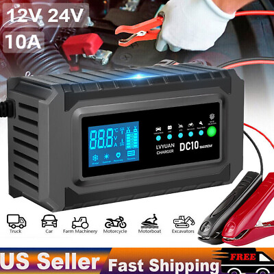 #ad 12V 24V 10A Car Automatic Battery Charger AGM GEL Intelligent Pulse Repair $22.49