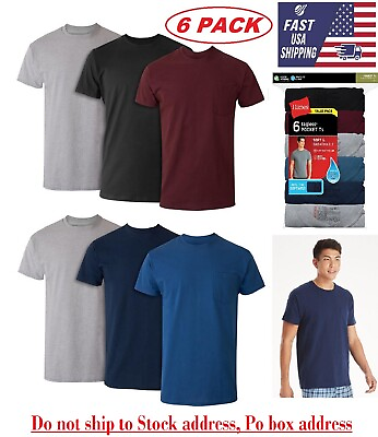 #ad 6 Pack Hanes Men#x27;s Value Pack Assorted Pocket T Shirt Undershirts Size S 3XL $26.97