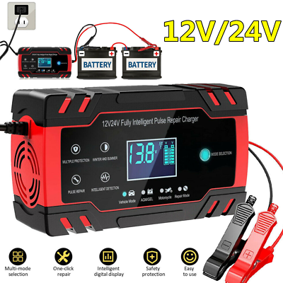 Car Battery Charger 12 24V 8A Intelligent Automatic Pulse Repair Starter AGM GEL $24.69