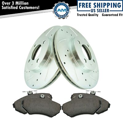 #ad Front Ceramic Brake Pad amp; Rotor Drilled Slotted for VW Golf Jetta $94.55