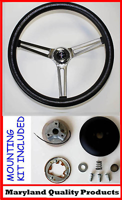 #ad 1965 1969 Mustang GRANT Steering Wheel Black 15quot; Slotted Stainless Spokes $186.95